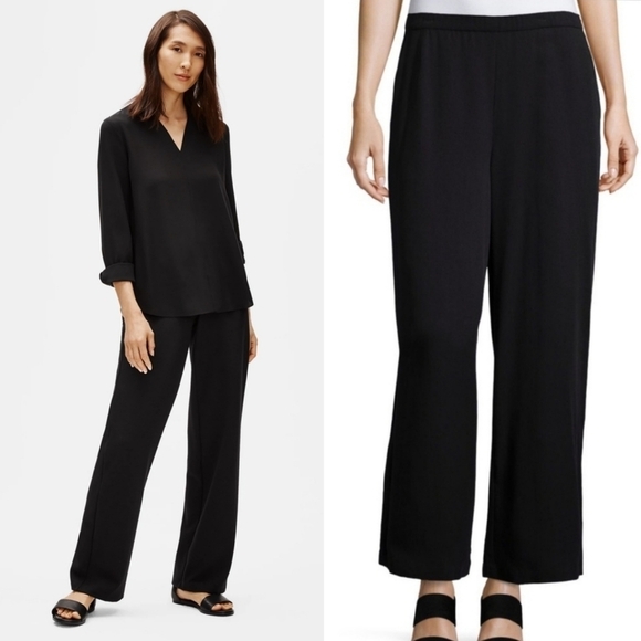 Eileen Fisher Pull On Woven Tencel Grain Straight Leg  Pants Women's Size Medium - Picture 1 of 11